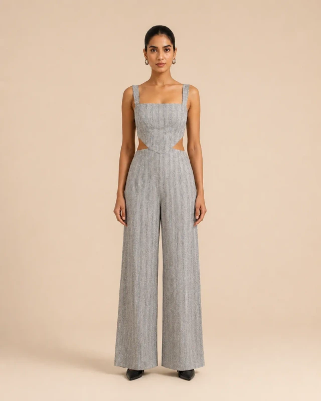 Soho Silver Grey Tweed Jumpsuit
