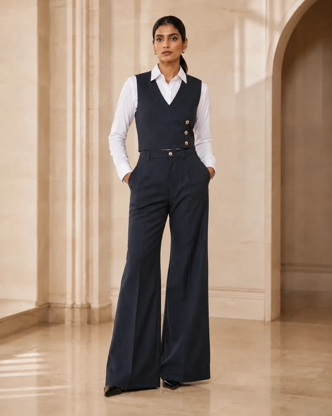 Linea Set Structured Charcoal Pinstripe Suit — view 7