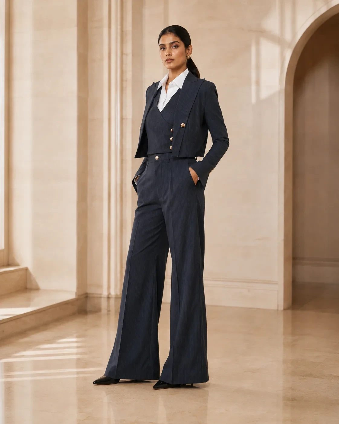 Linea Set Structured Charcoal Pinstripe Suit — view 8