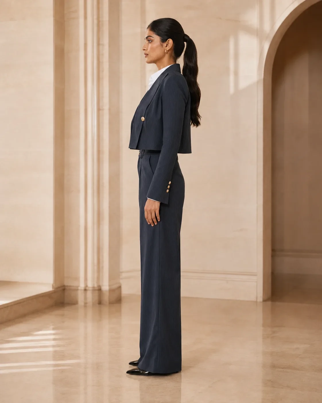 Linea Set Structured Charcoal Pinstripe Suit — view 5