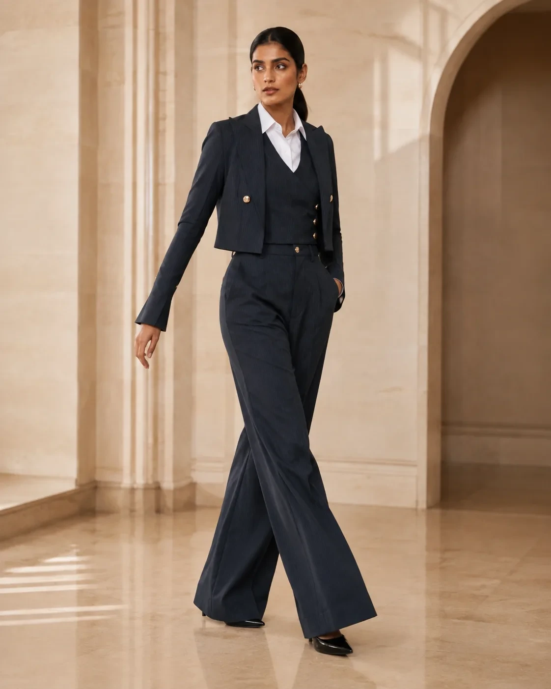 Linea Set Structured Charcoal Pinstripe Suit — view 3