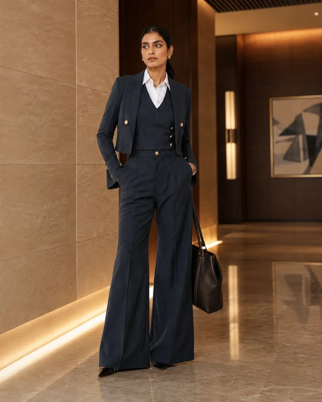 Linea Set Structured Charcoal Pinstripe Suit — view 2
