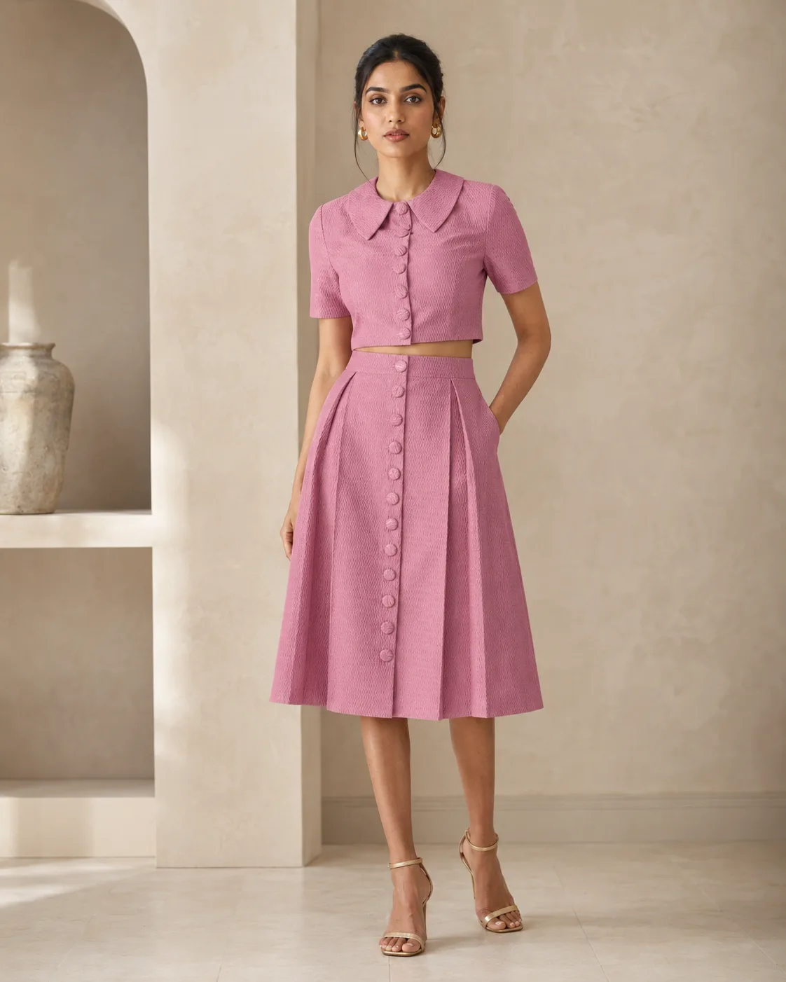 Madison Set Dusky Pink Textured Button-Down Co-ord