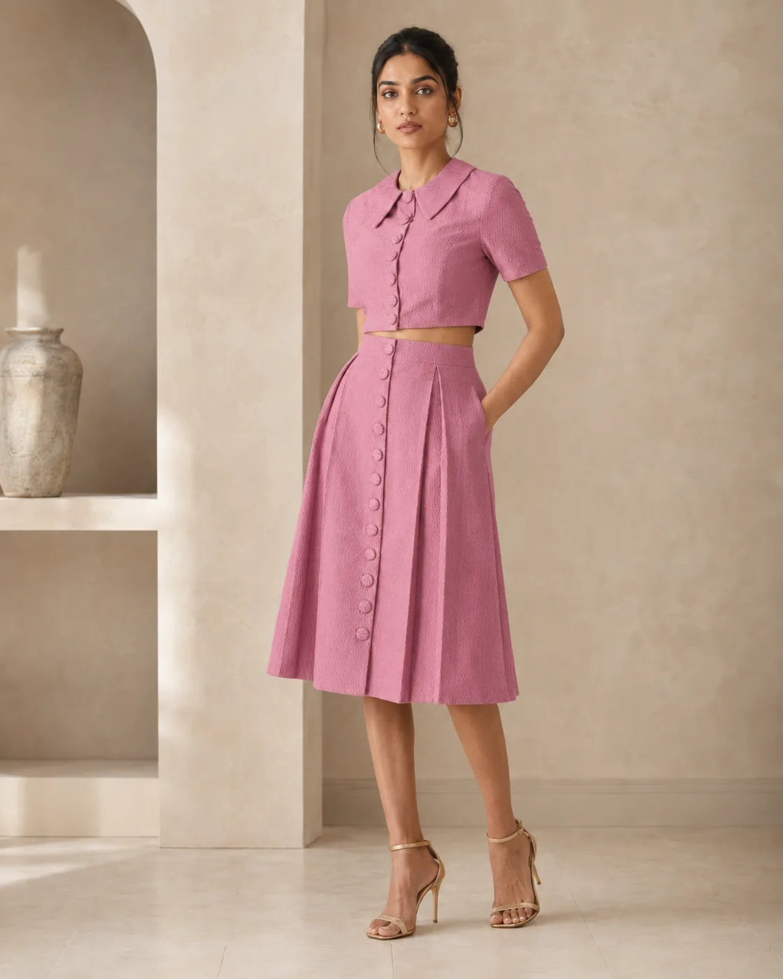 Madison Set Dusky Pink Textured Button-Down Co-ord — view 8