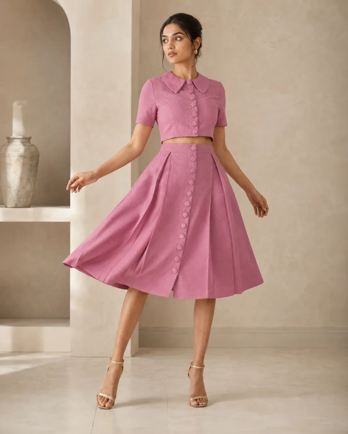 Madison Set Dusky Pink Textured Button-Down Co-ord — view 3