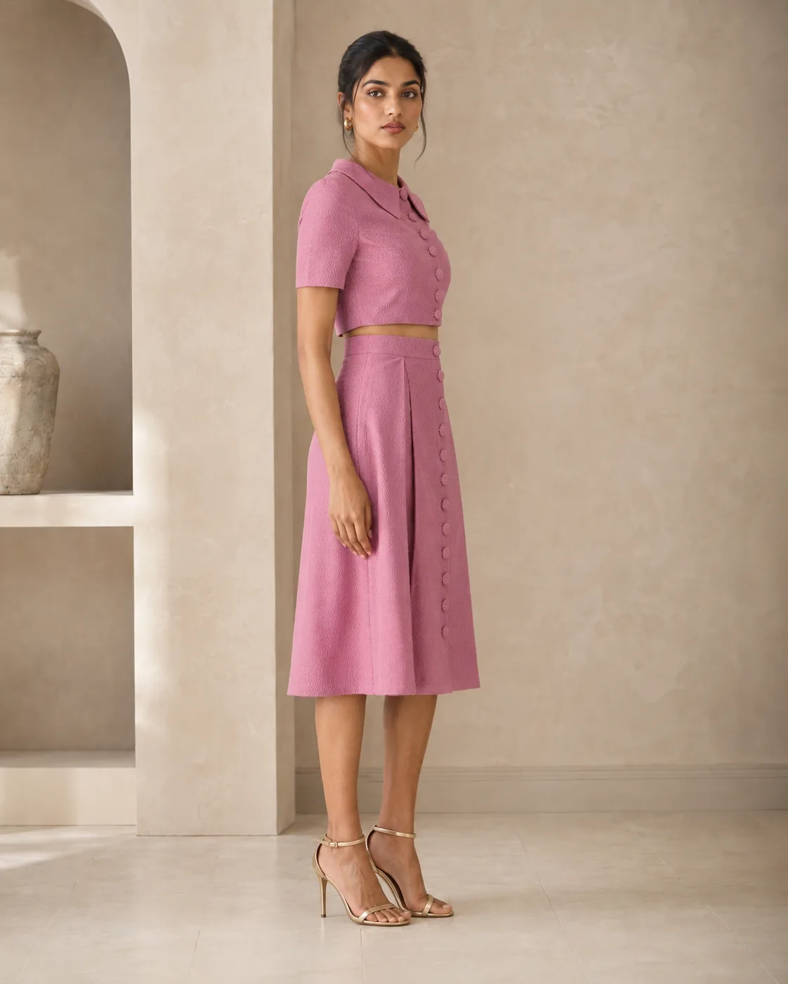 Madison Set Dusky Pink Textured Button-Down Co-ord — view 6