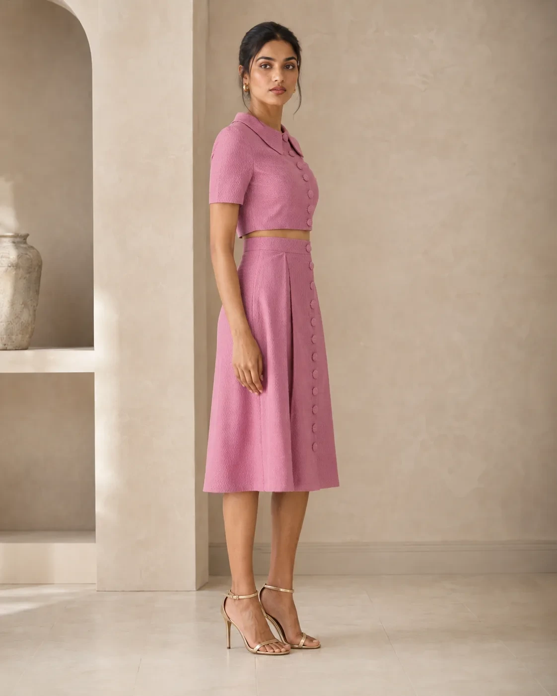 Madison Set Dusky Pink Textured Button-Down Co-ord — view 6