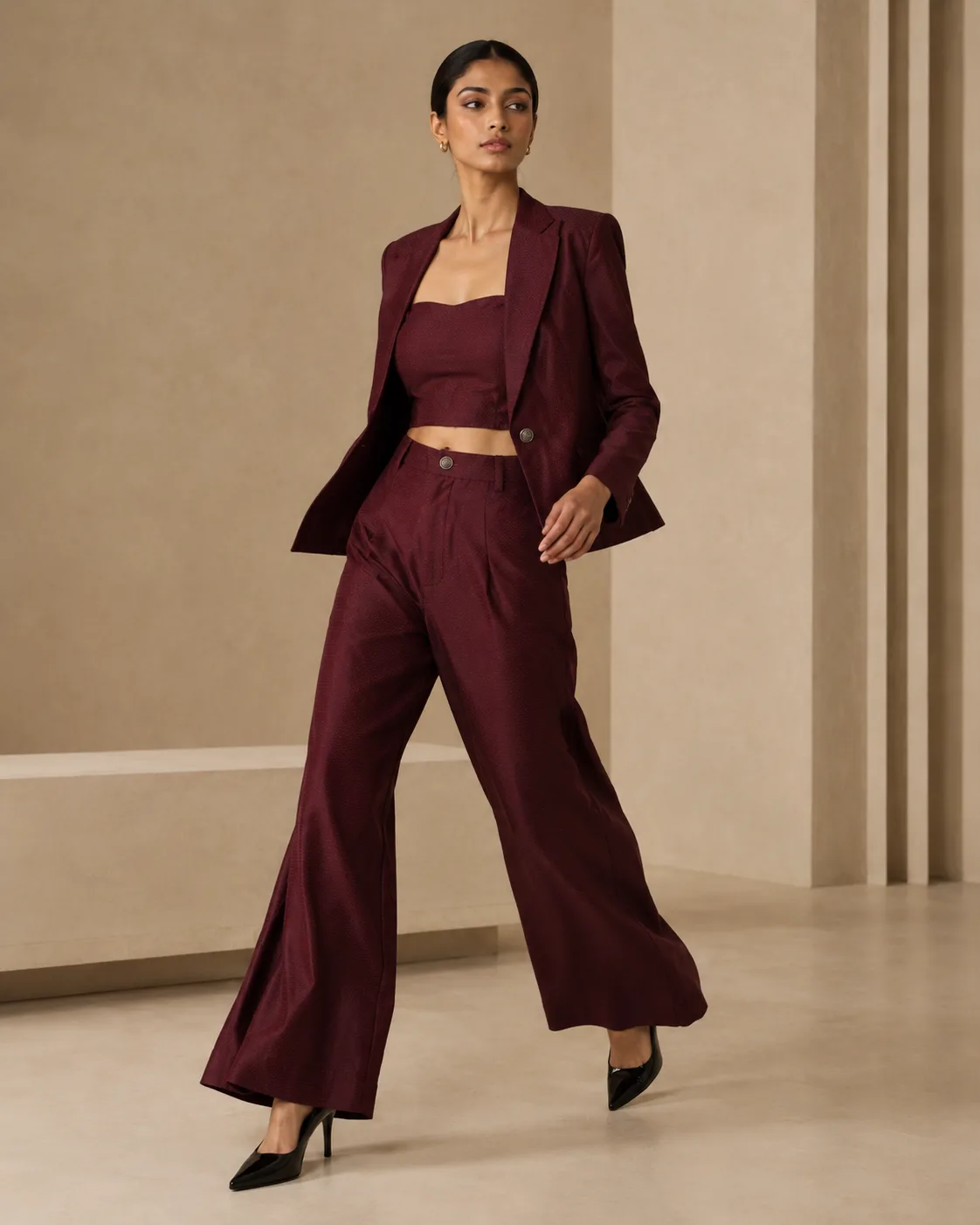 Celestia Wine Power Suit Set — view 3