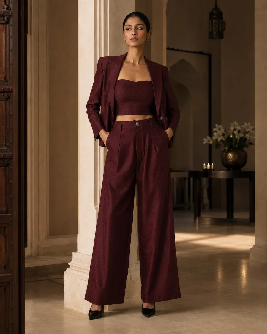 Celestia Wine Power Suit Set — view 2
