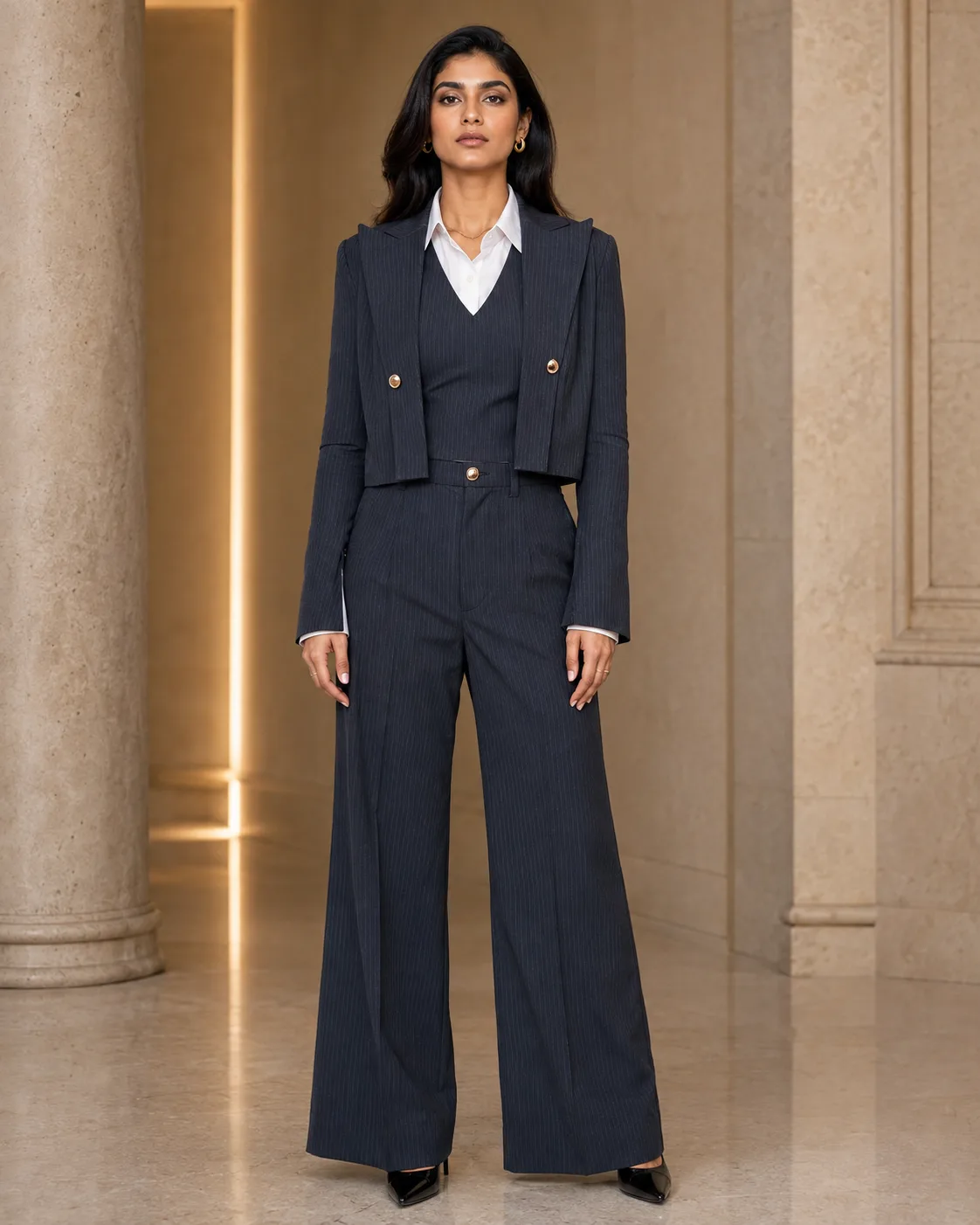 Linea Set Structured Charcoal Pinstripe Suit