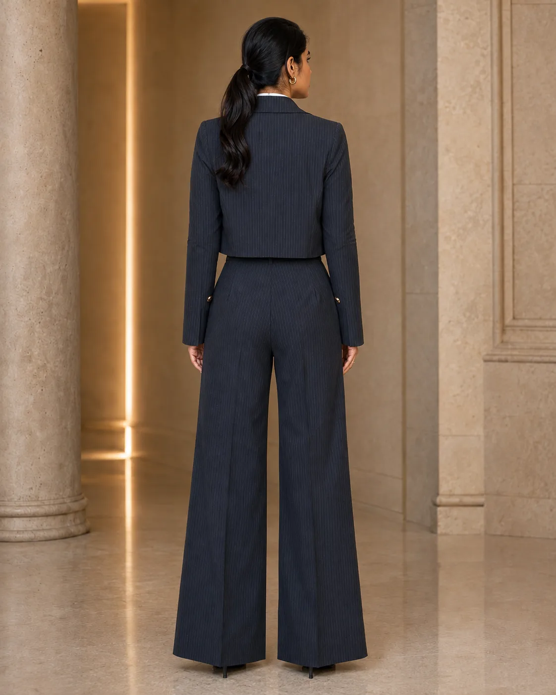 Linea Set Structured Charcoal Pinstripe Suit — view 7