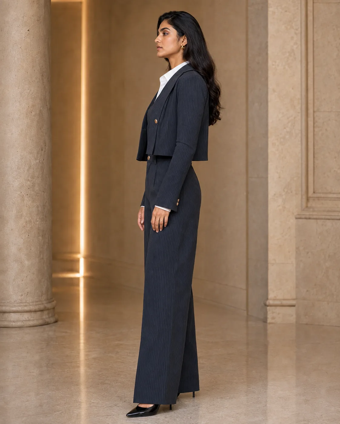 Linea Set Structured Charcoal Pinstripe Suit — view 6