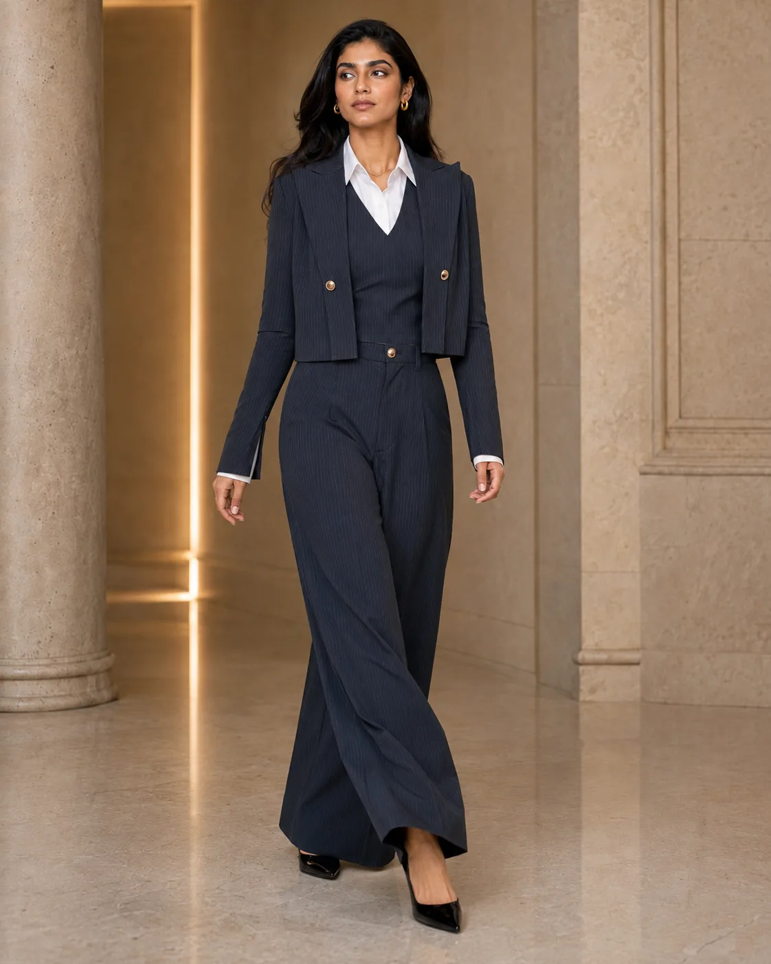 Linea Set Structured Charcoal Pinstripe Suit — view 3