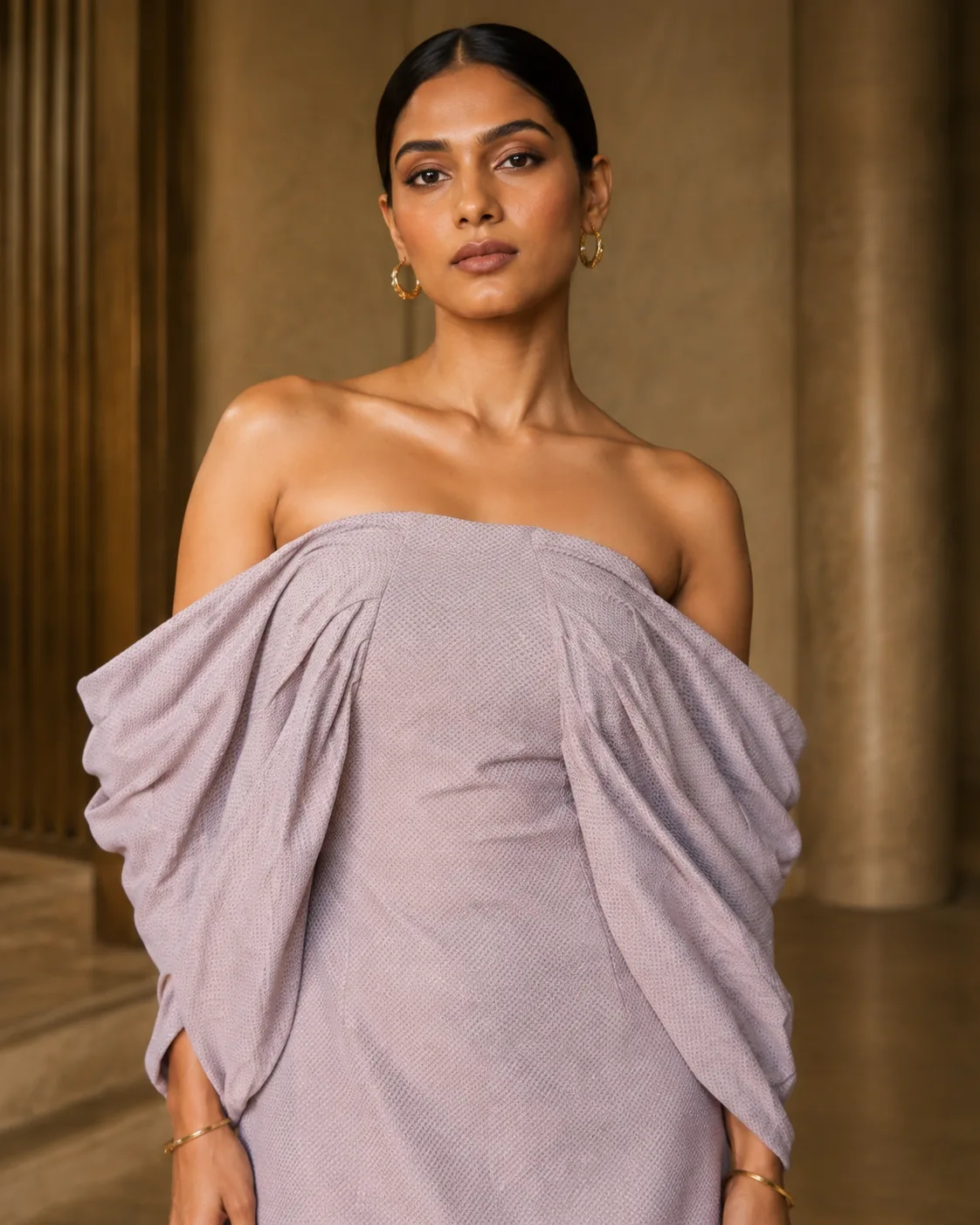 Sasha Sculptural Draped Ivory Mini Dress — view 4