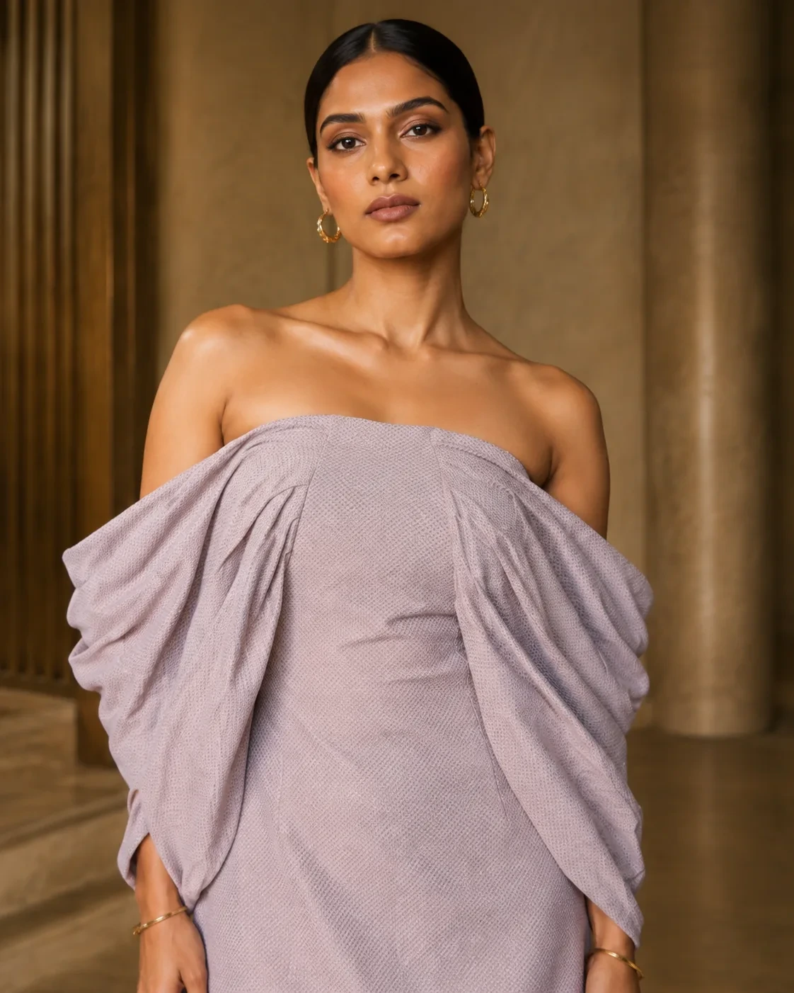 Sasha Sculptural Draped Ivory Mini Dress — view 4