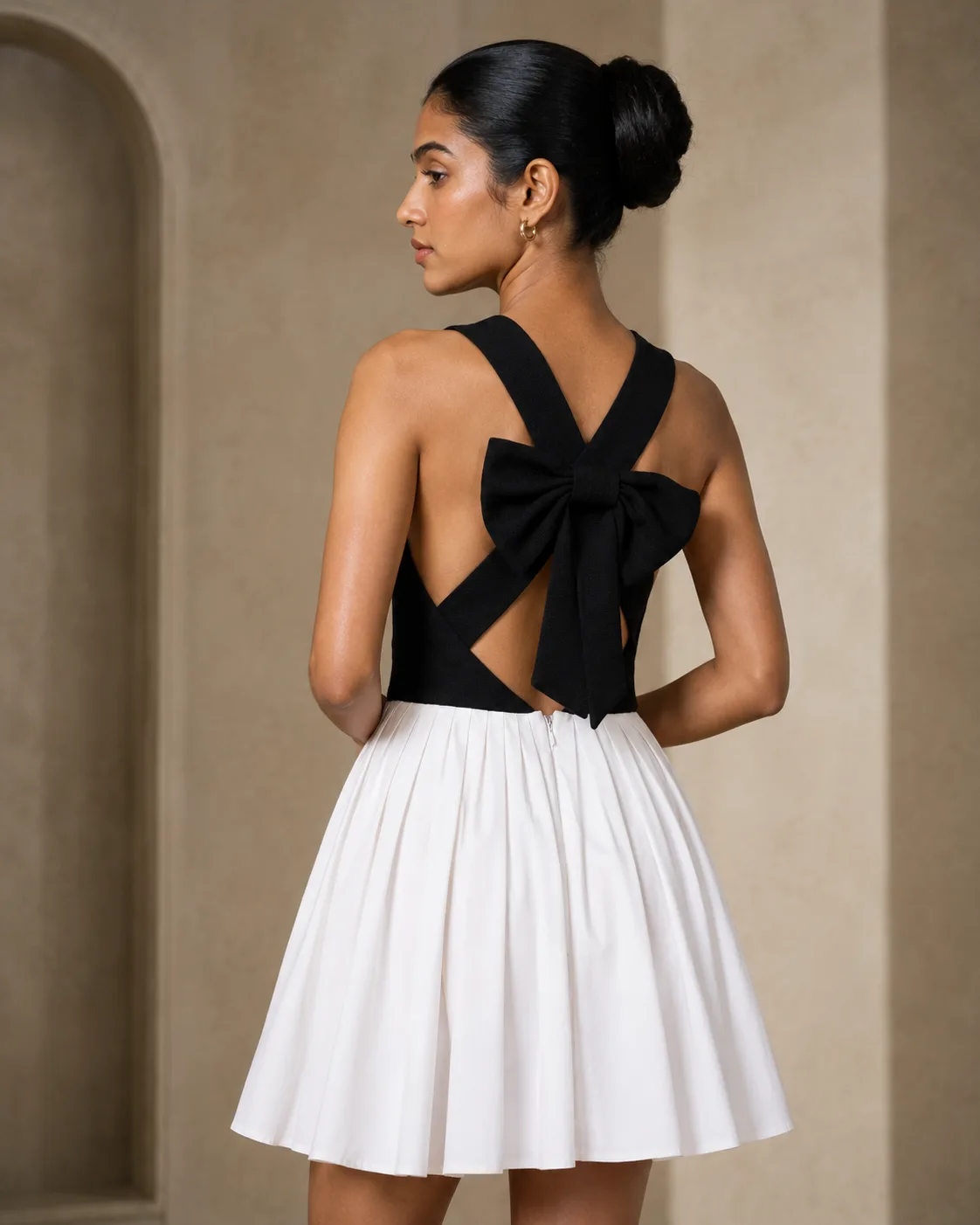Margot Bow-Back Monochrome Mini Dress — view 4