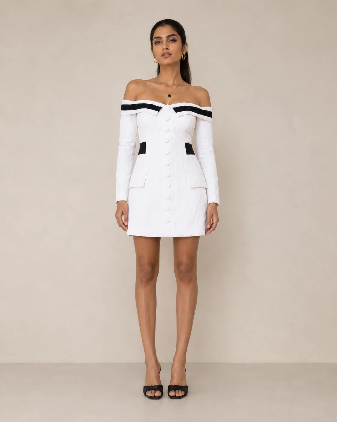 Luxe Monochrome Off-Shoulder Mini Dress