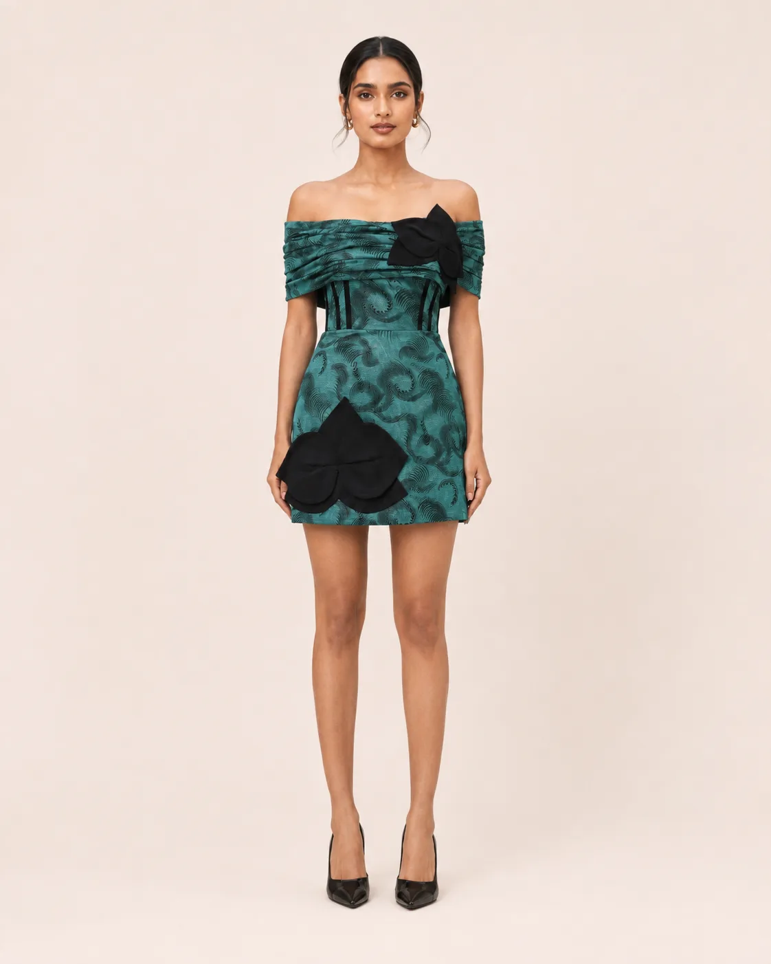 Hazel Patch Sculpted Off-Shoulder Corset Mini Dress