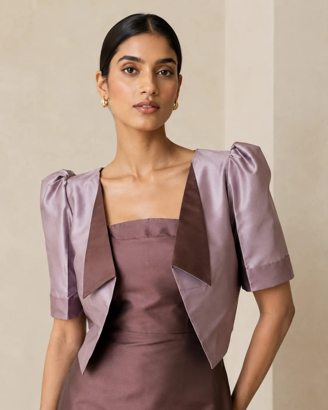Lapel Muse Two-Tone Satin Jacket & Mini Dress Set — view 4