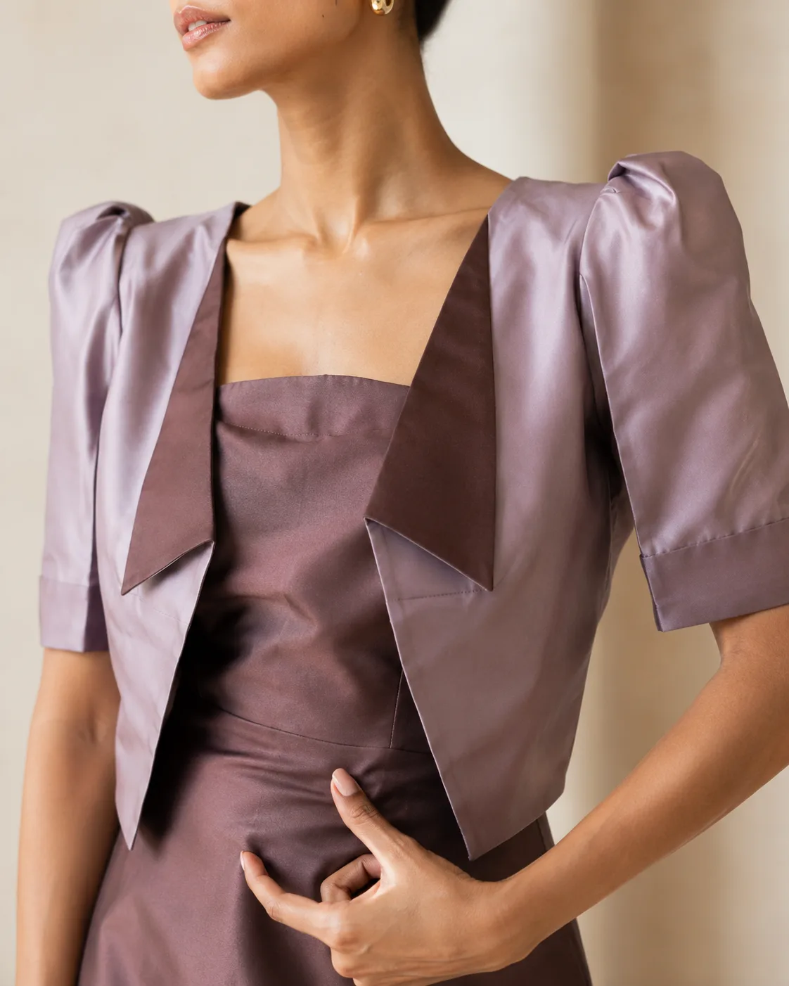 Lapel Muse Two-Tone Satin Jacket & Mini Dress Set — view 5