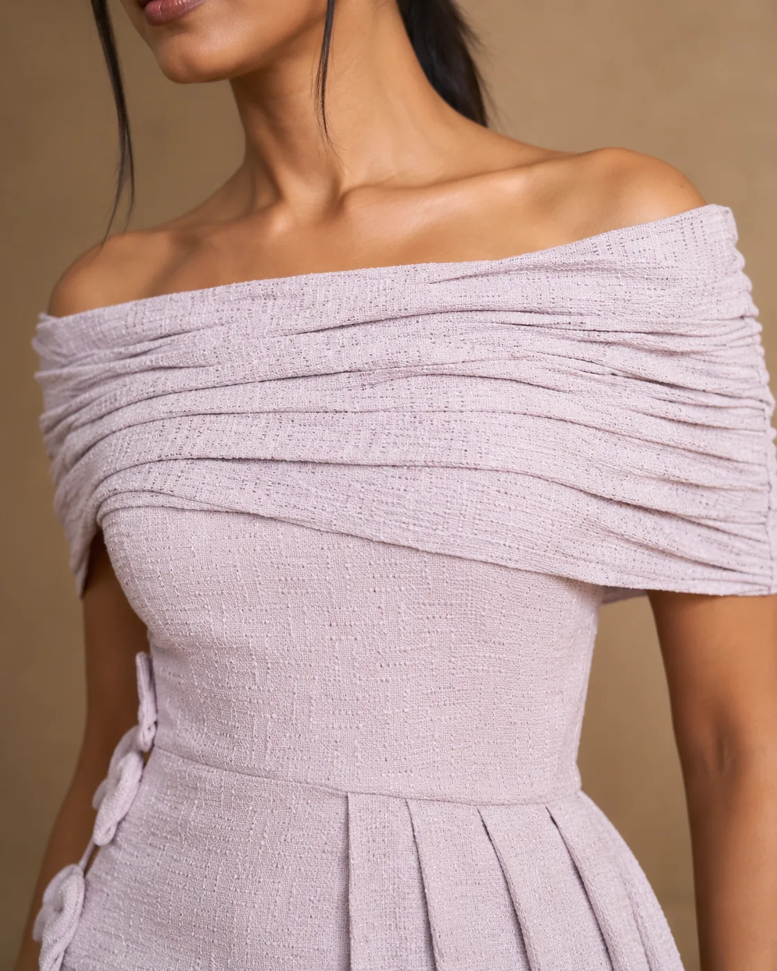 Ayla Dusky Lavender Sculpted Off-Shoulder Gown — view 8