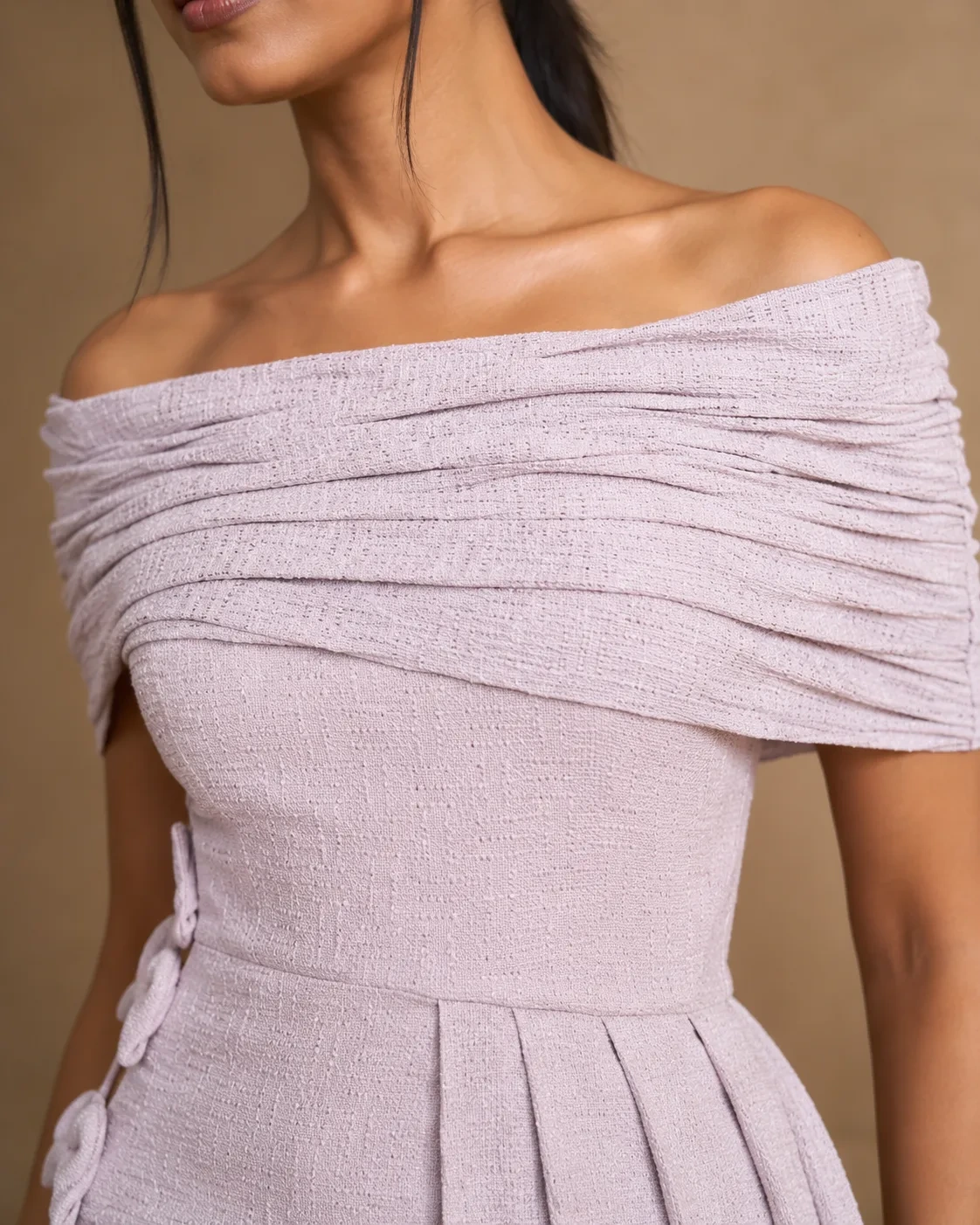 Ayla Dusky Lavender Sculpted Off-Shoulder Gown — view 6