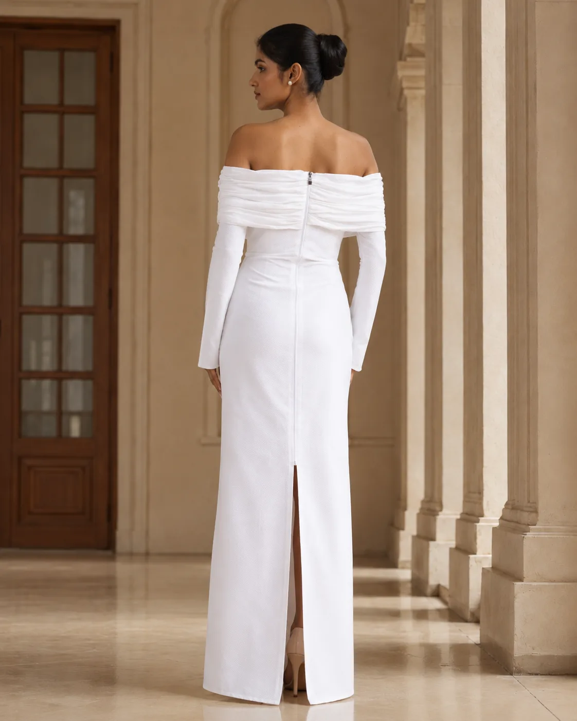Dorsal Bloom White Floral Off-Shoulder Gown — view 7