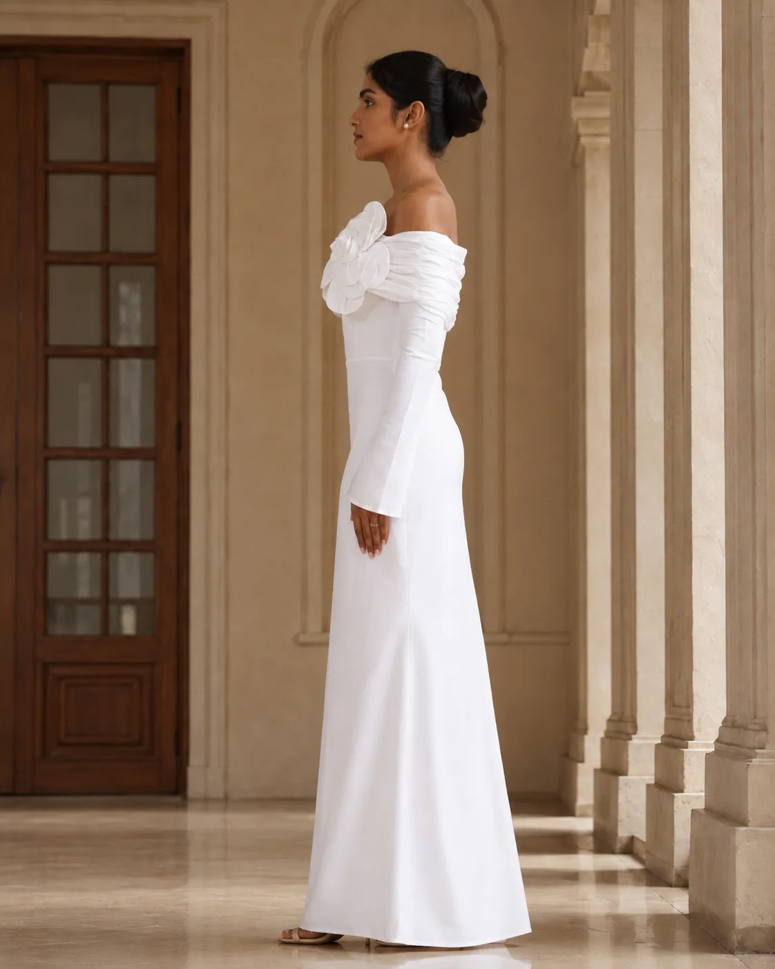 Dorsal Bloom White Floral Off-Shoulder Gown — view 6