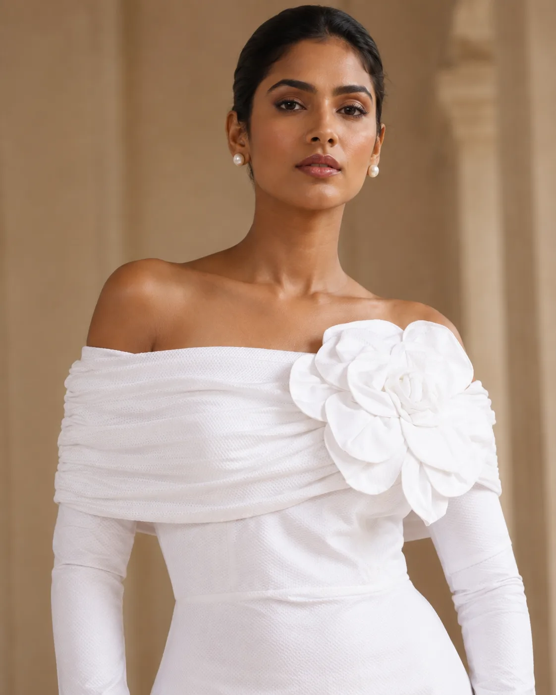 Dorsal Bloom White Floral Off-Shoulder Gown — view 4