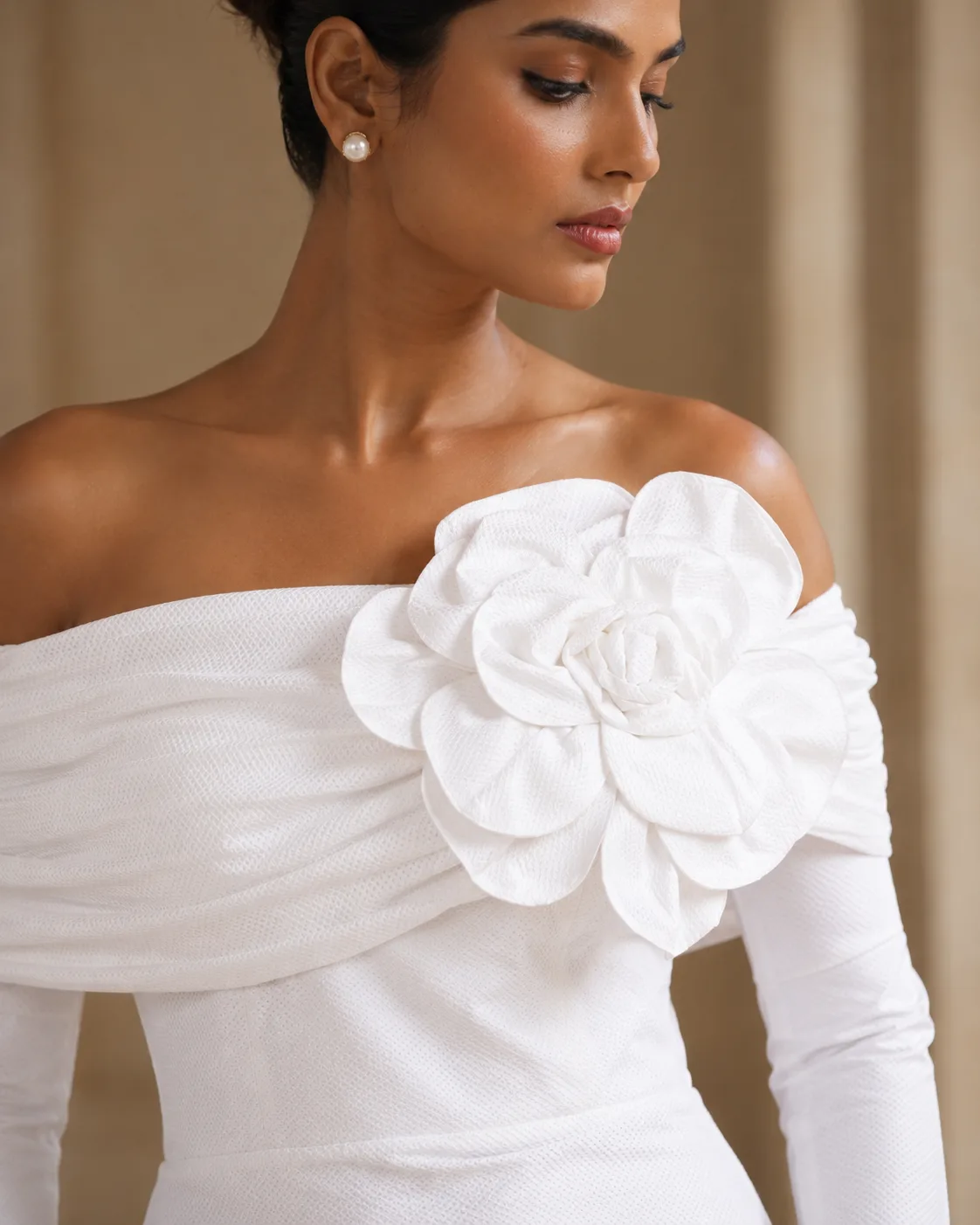 Dorsal Bloom White Floral Off-Shoulder Gown — view 5