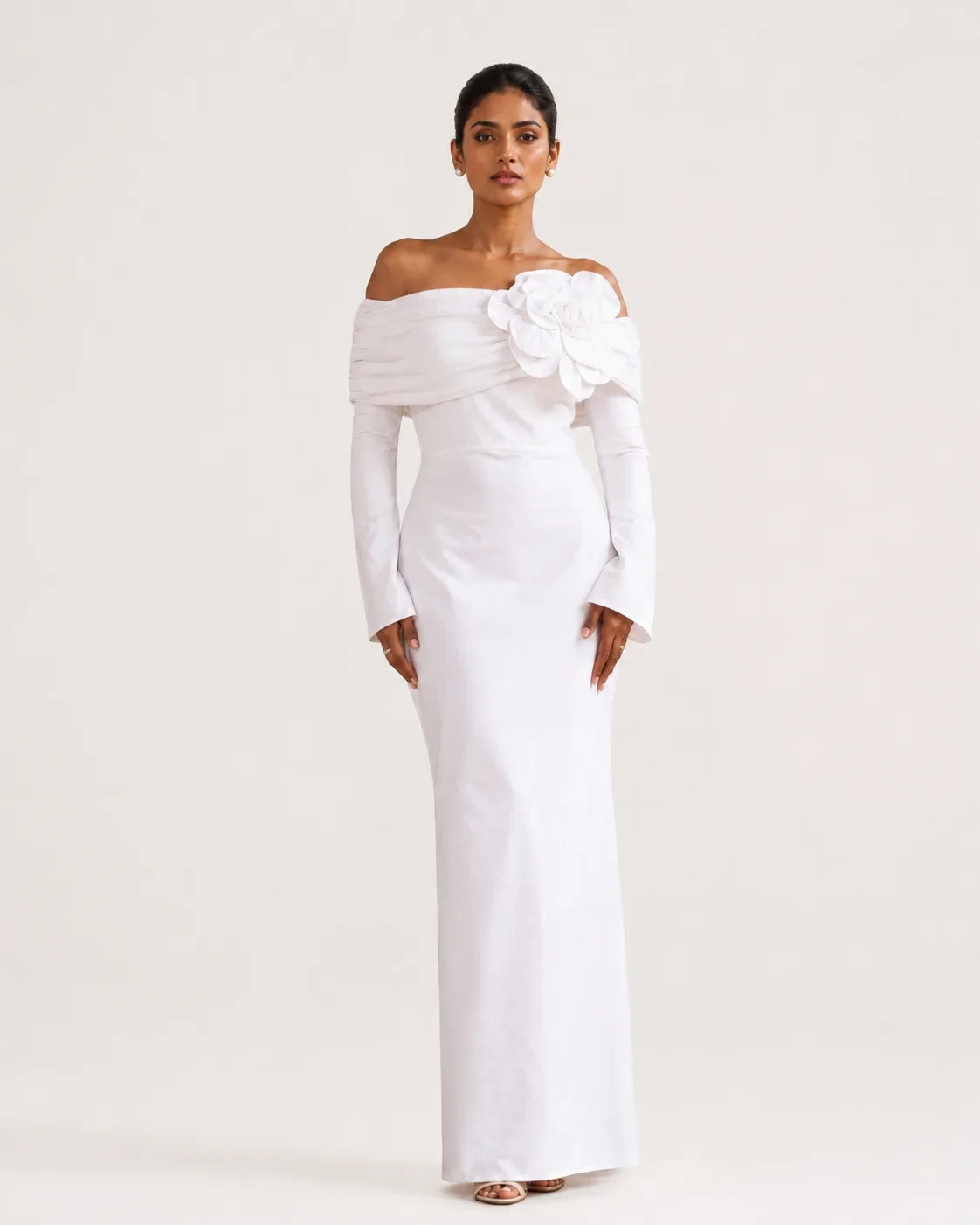 Dorsal Bloom White Floral Off-Shoulder Gown — view 1