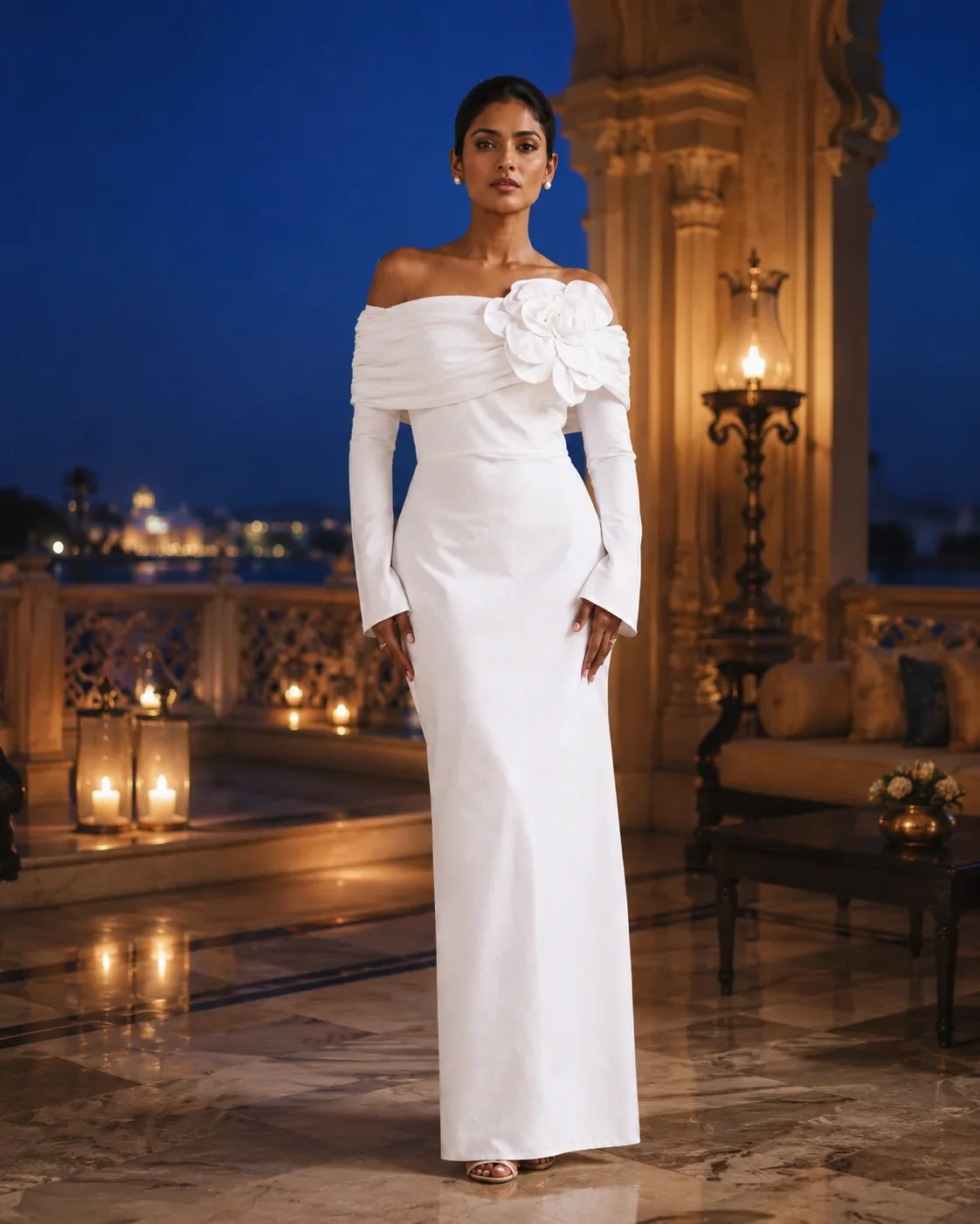 Dorsal Bloom White Floral Off-Shoulder Gown — view 2