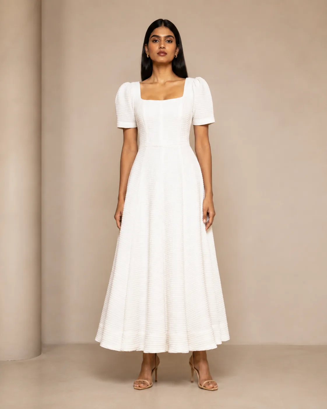 Nova Honeycomb Square-Neck Maxi Dress
