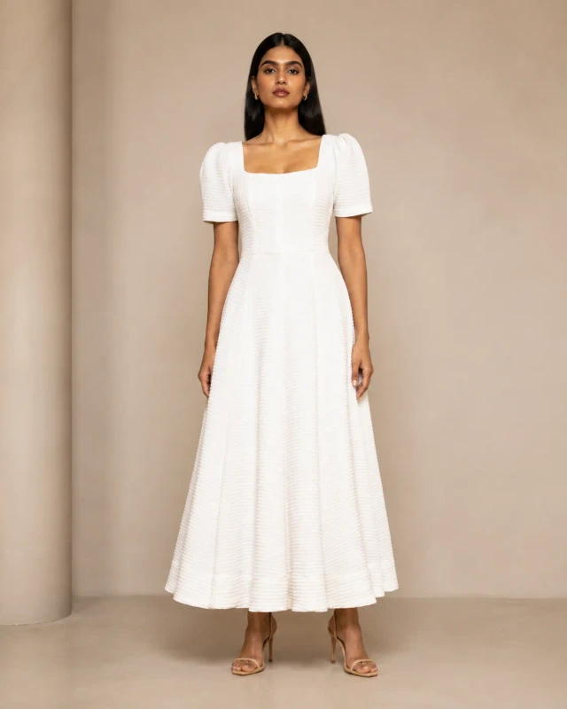 Nova Honeycomb Square-Neck Maxi Dress