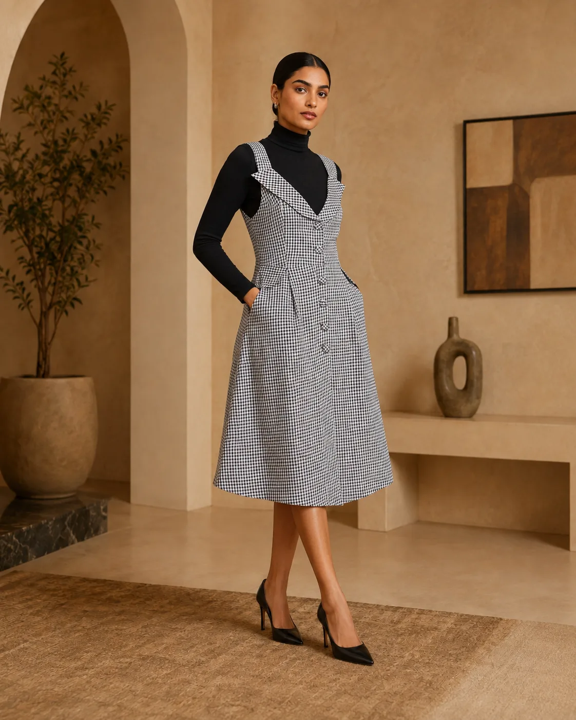 Rion Monochrome Tailored Midi Dress — view 8