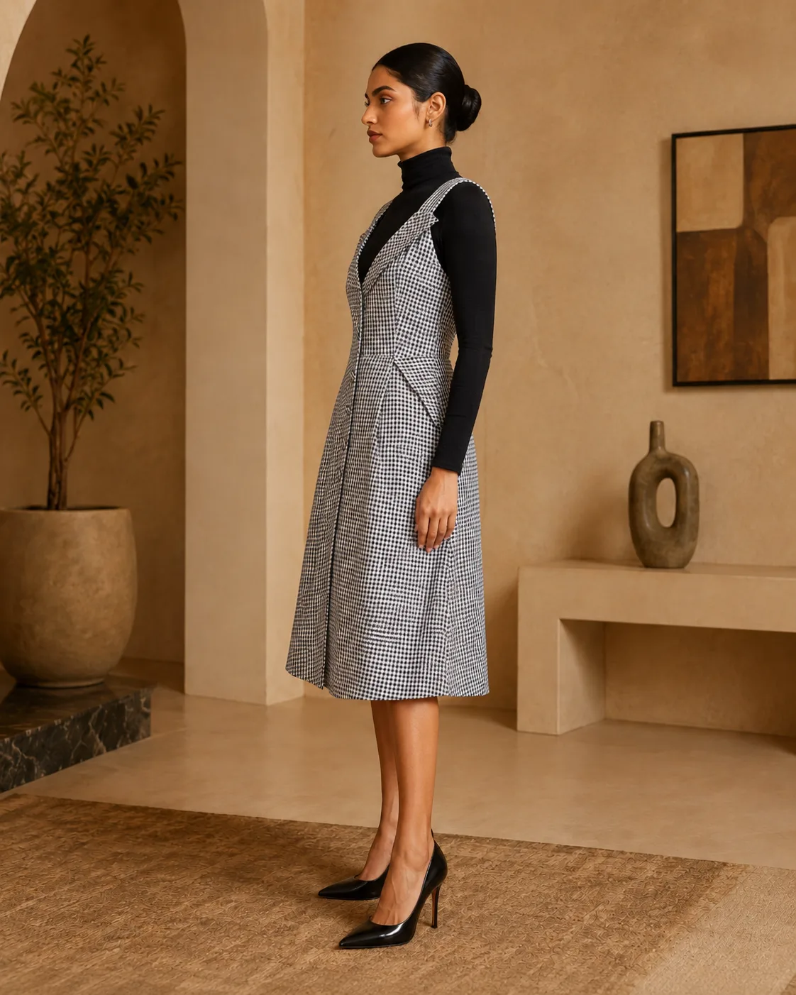 Rion Monochrome Tailored Midi Dress — view 6