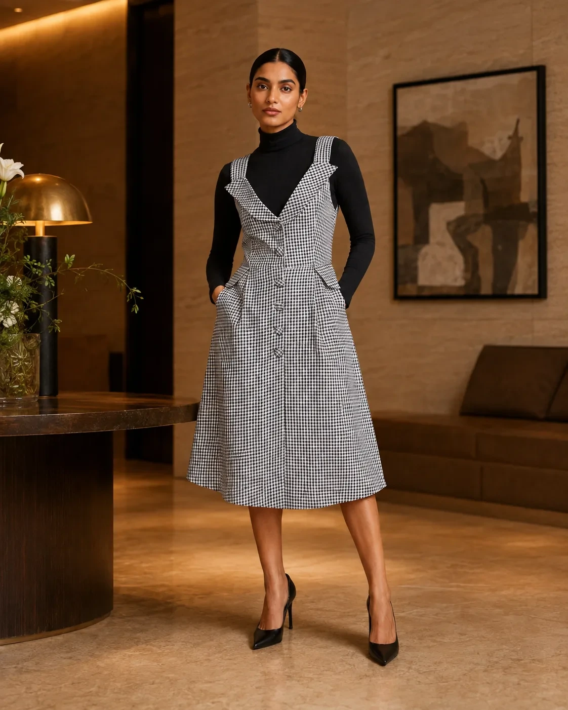 Rion Monochrome Tailored Midi Dress — view 2