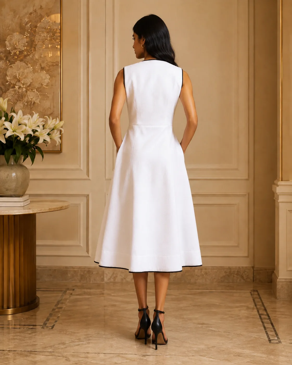 Diana Wrap Monochrome Waffle Midi Dress — view 7