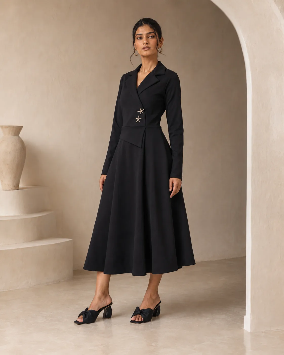 Maja Star-Lapel Midi Dress — view 8