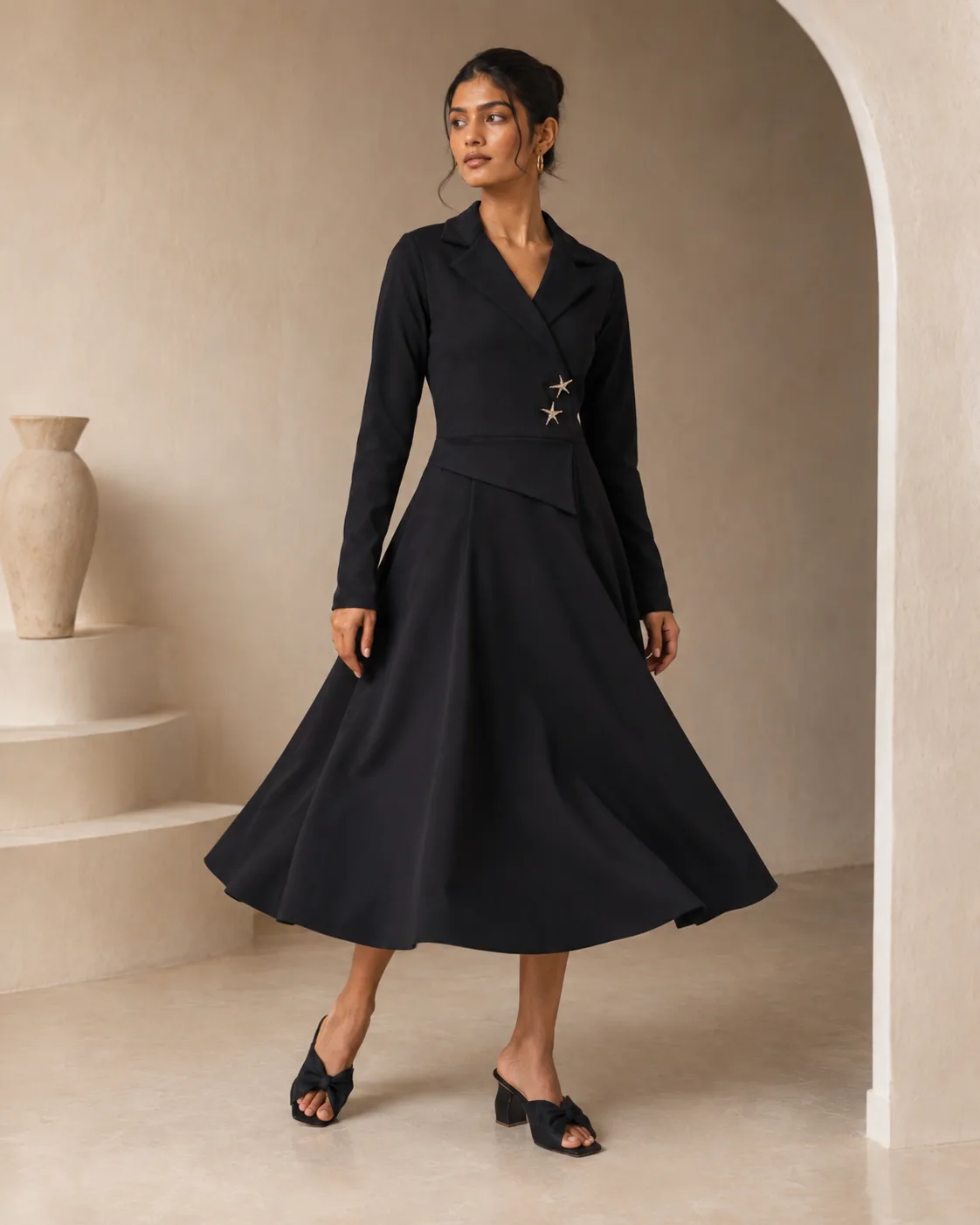 Maja Star-Lapel Midi Dress — view 3