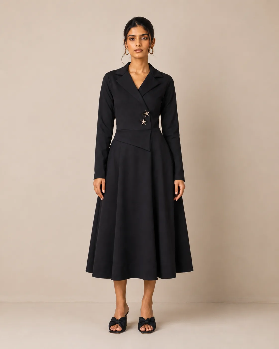 Maja Star-Lapel Midi Dress
