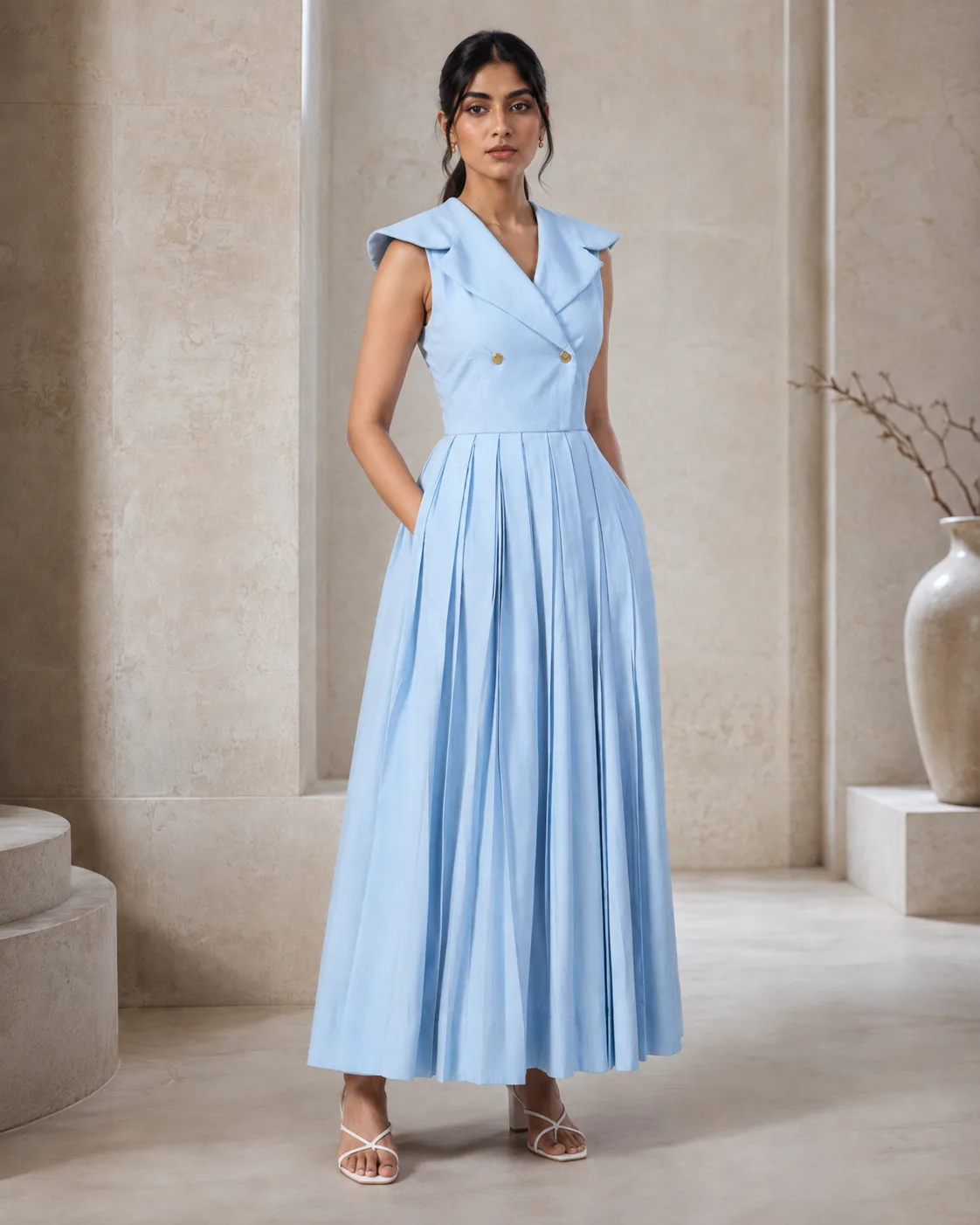 Clara Tuxedo Pleat Dress — view 8
