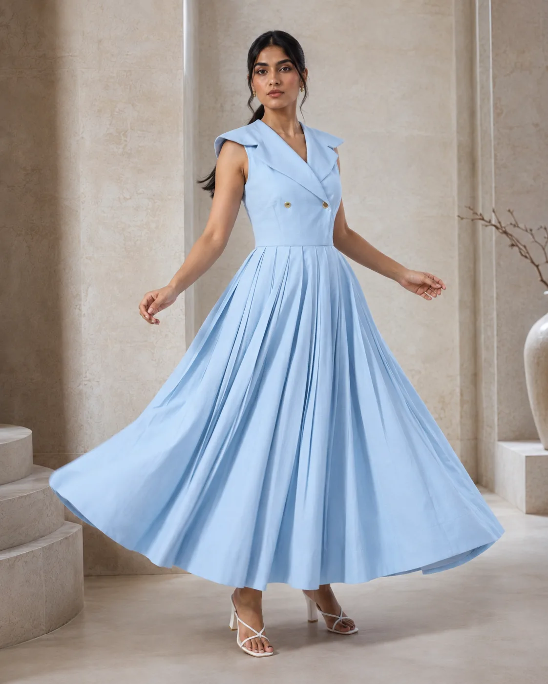 Clara Tuxedo Pleat Dress — view 3