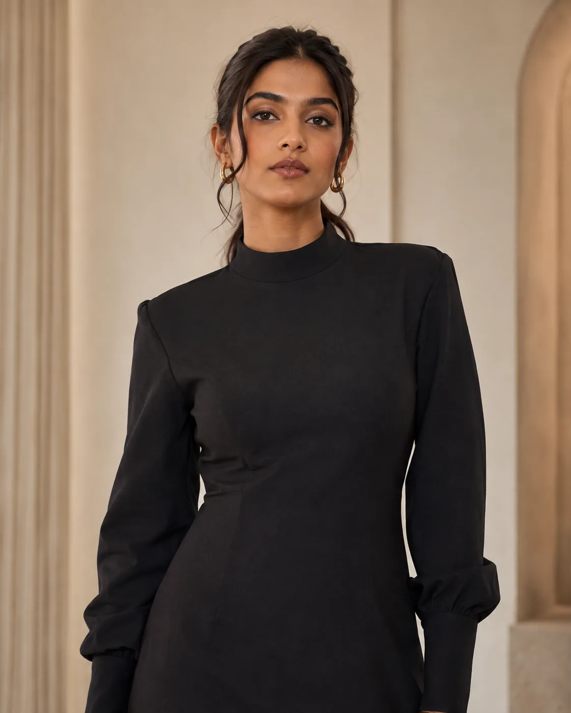 Sable Open-Back Black Tricot Mini Dress — view 4