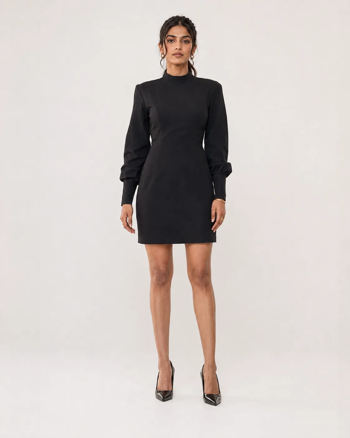 Sable Open-Back Black Tricot Mini Dress
