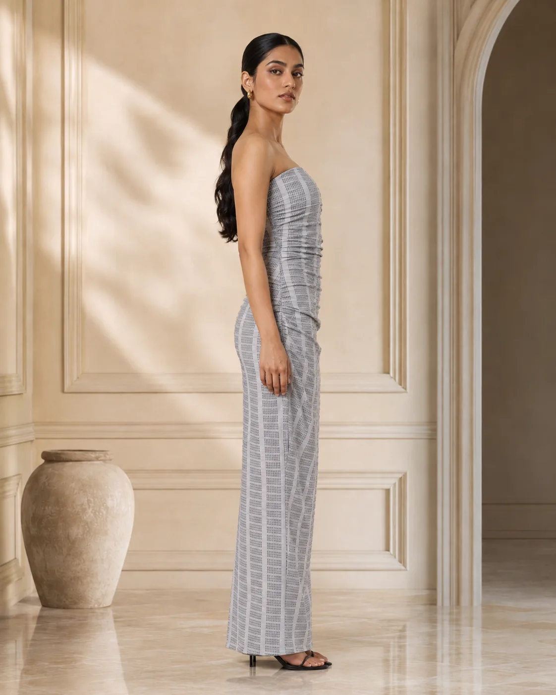 Carved Carbon Sculpted Strapless Jacquard Gown — view 6