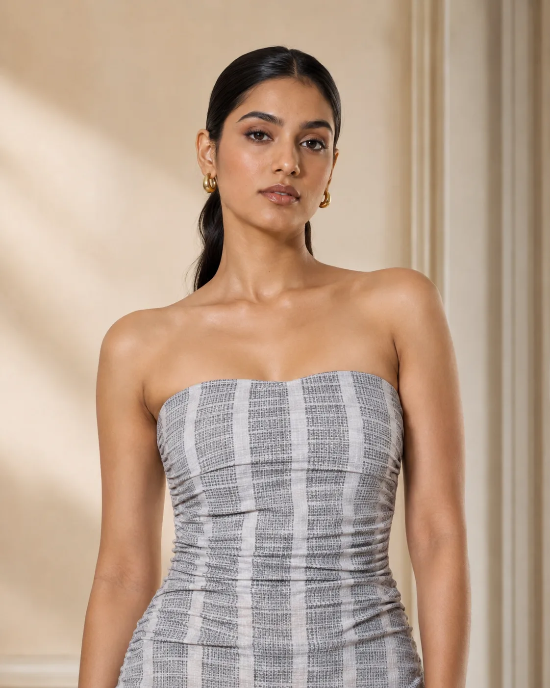 Carved Carbon Sculpted Strapless Jacquard Gown — view 8