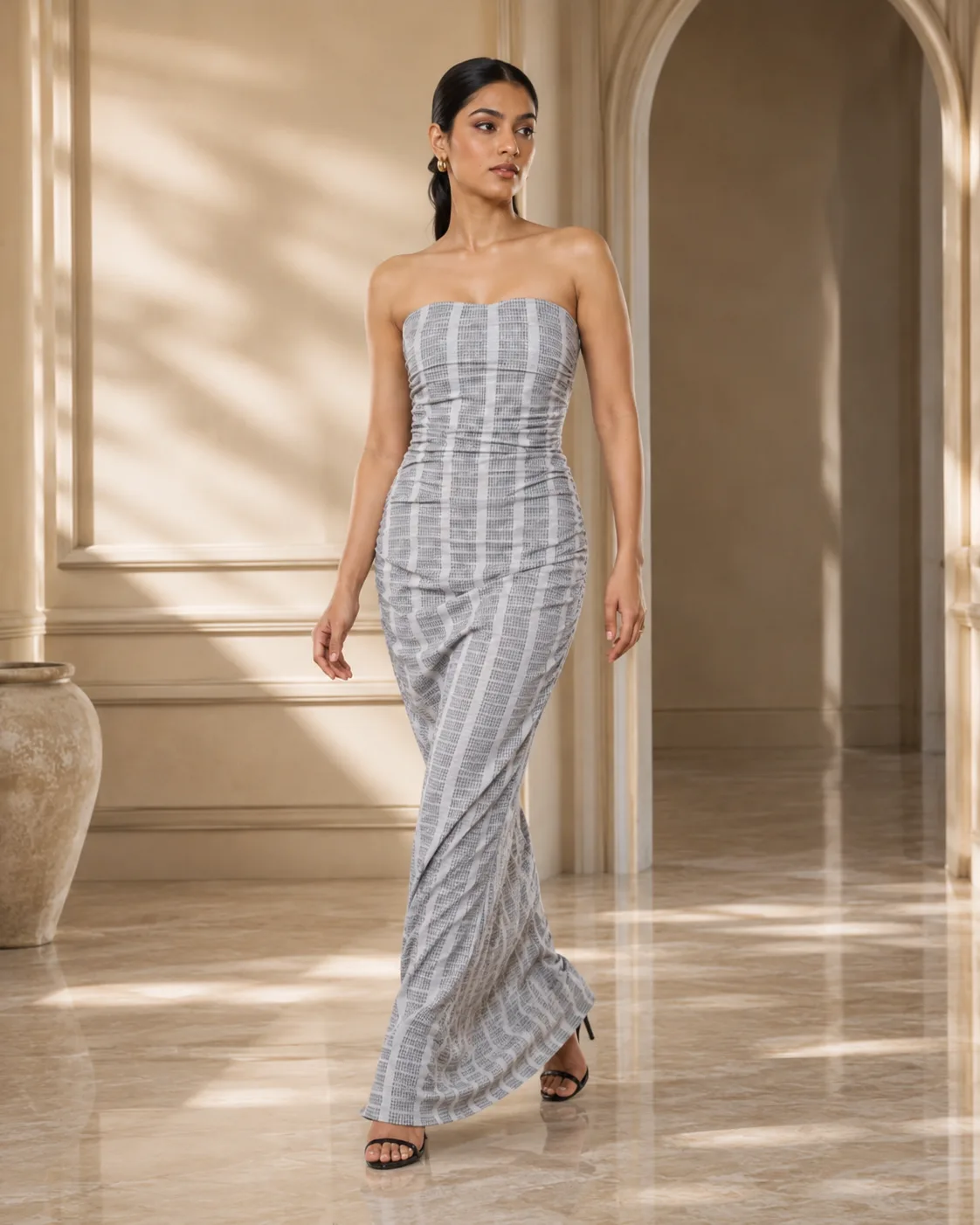 Carved Carbon Sculpted Strapless Jacquard Gown — view 3