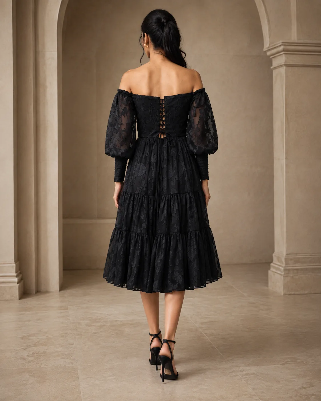 Iris Black Braso Off-Shoulder Midi Dress — view 7