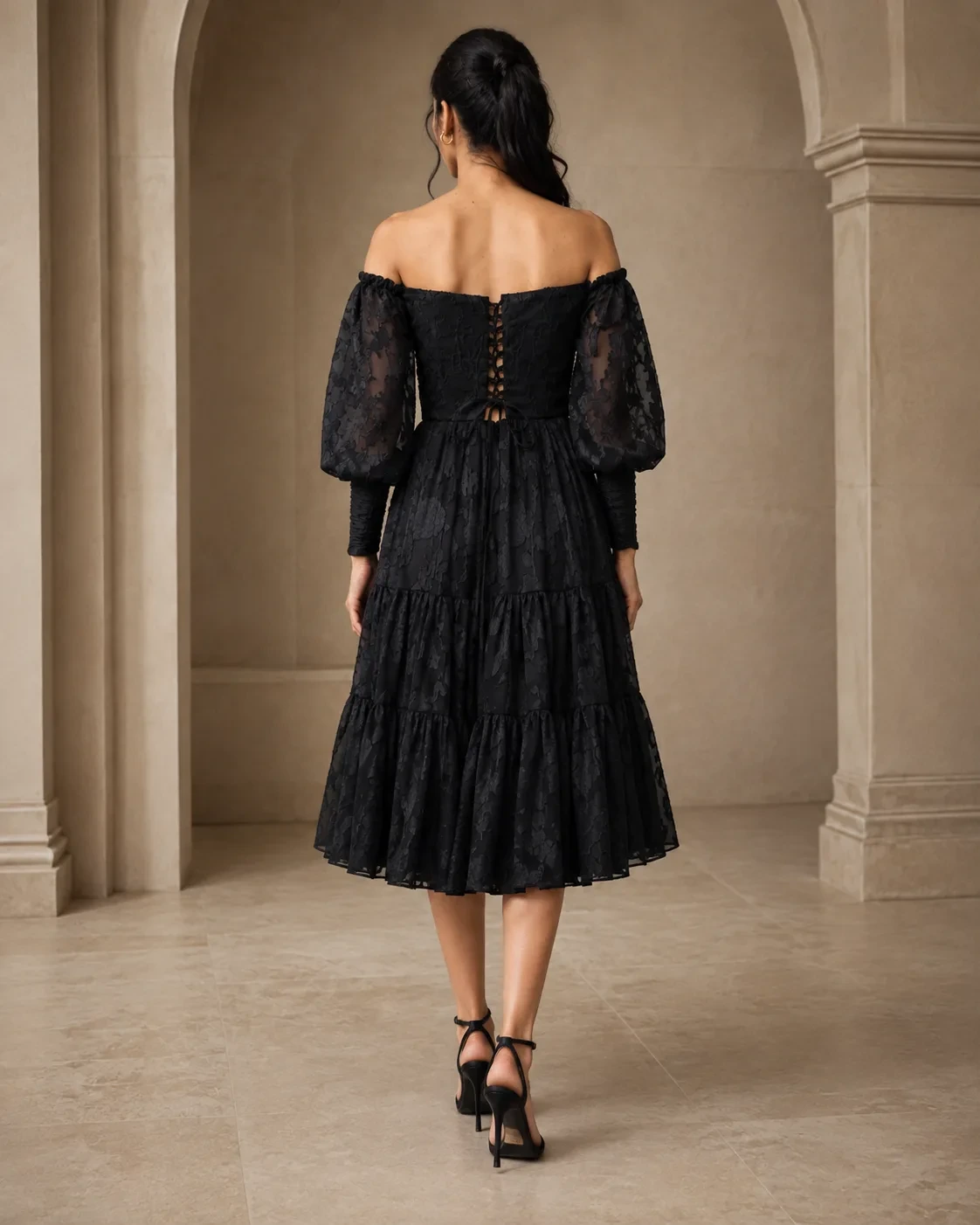Iris Black Braso Off-Shoulder Midi Dress — view 7